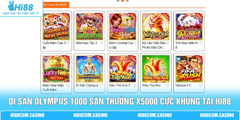 168G Điện Tử - Đỉnh Cao Nổ Hũ Siêu Tốc, Trúng Jackpot Lớn Di Sản Olympus 1000 săn thưởng x5000 cực khủng tại Hi88